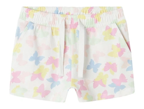 Hvide shorts fra Name it med sommerfugleprint i pastelfarver 13231512 bright white butterflies